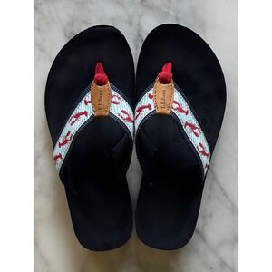 LL Bean Womens Maine Isle Flip Flops Sandals Original Blue Red Lobster Size 7